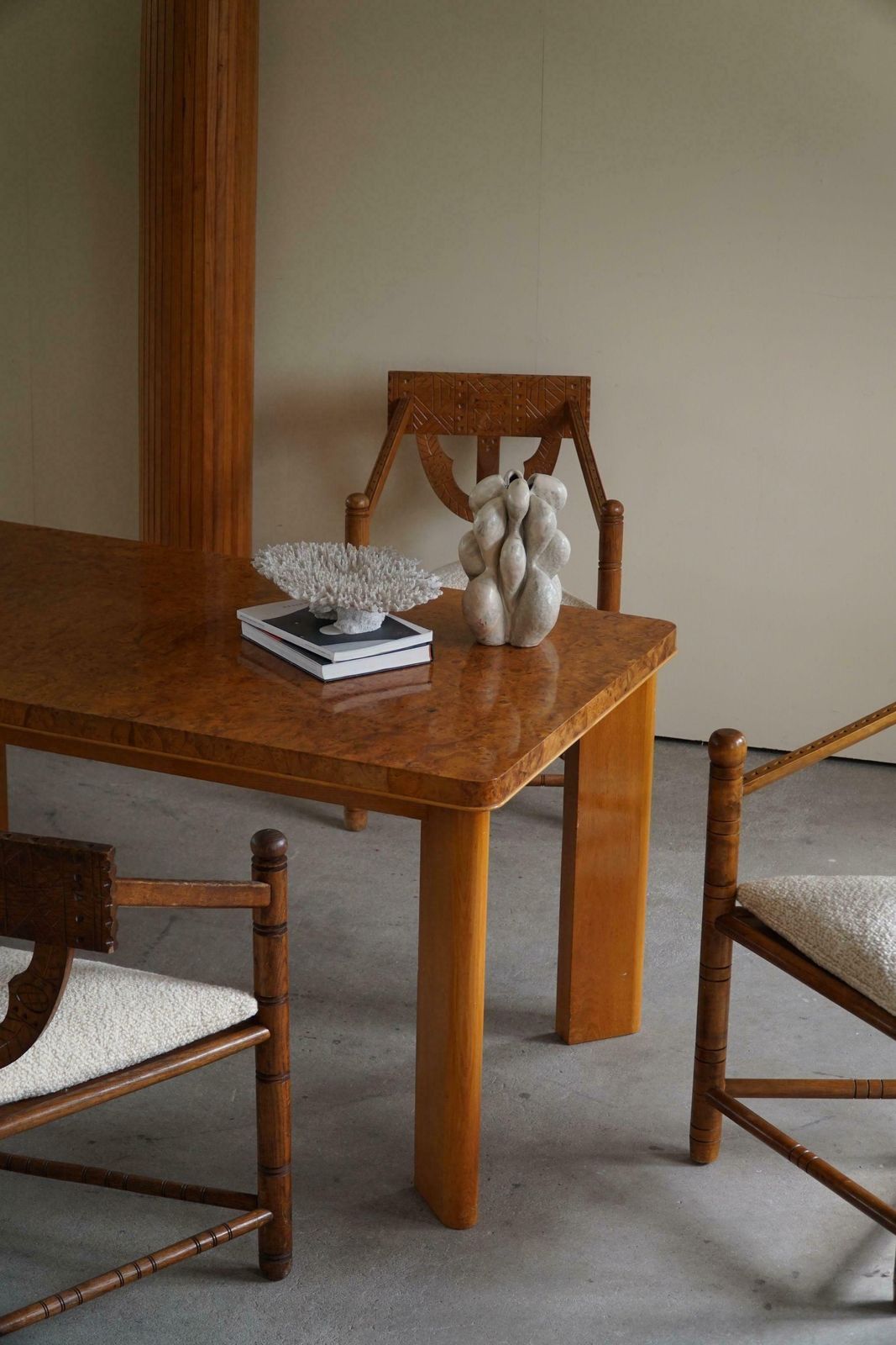 Set Of 6 Swedish Monk Chairs With Bouclé Seats, Wabi Sabi, Early 20th Century photo Furniture
