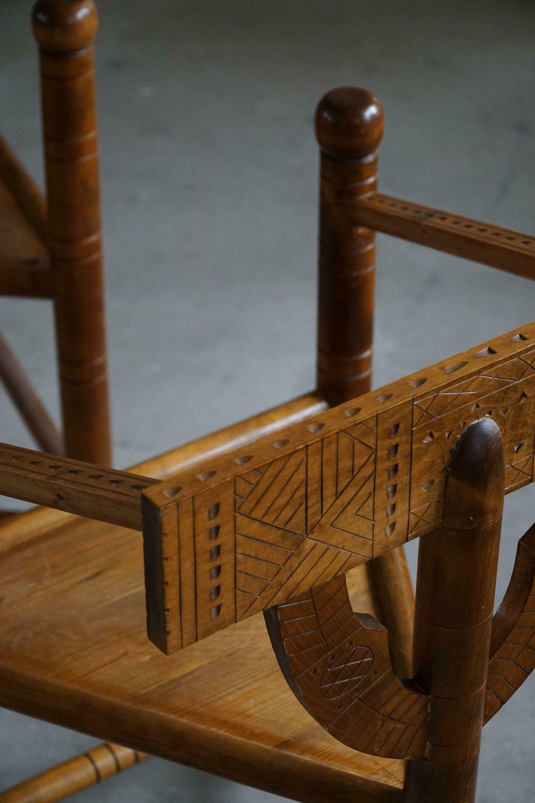 photo for sale Set Of 6 Swedish Monk Chairs With Bouclé Seats, Wabi Sabi, Early 20th Century