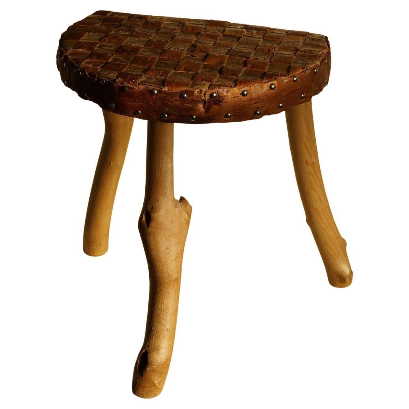 Danish Modern  Organic Wooden Hand Crafted Wabi Sabi Tripod Stool 1960s