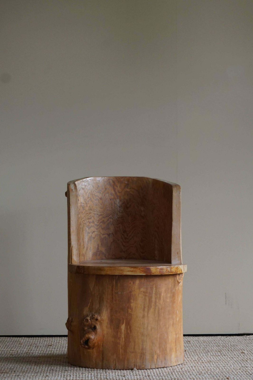 Mid Century Sculptural Brutalist Swedish Stump Chair In Solid Pine photo vinterior