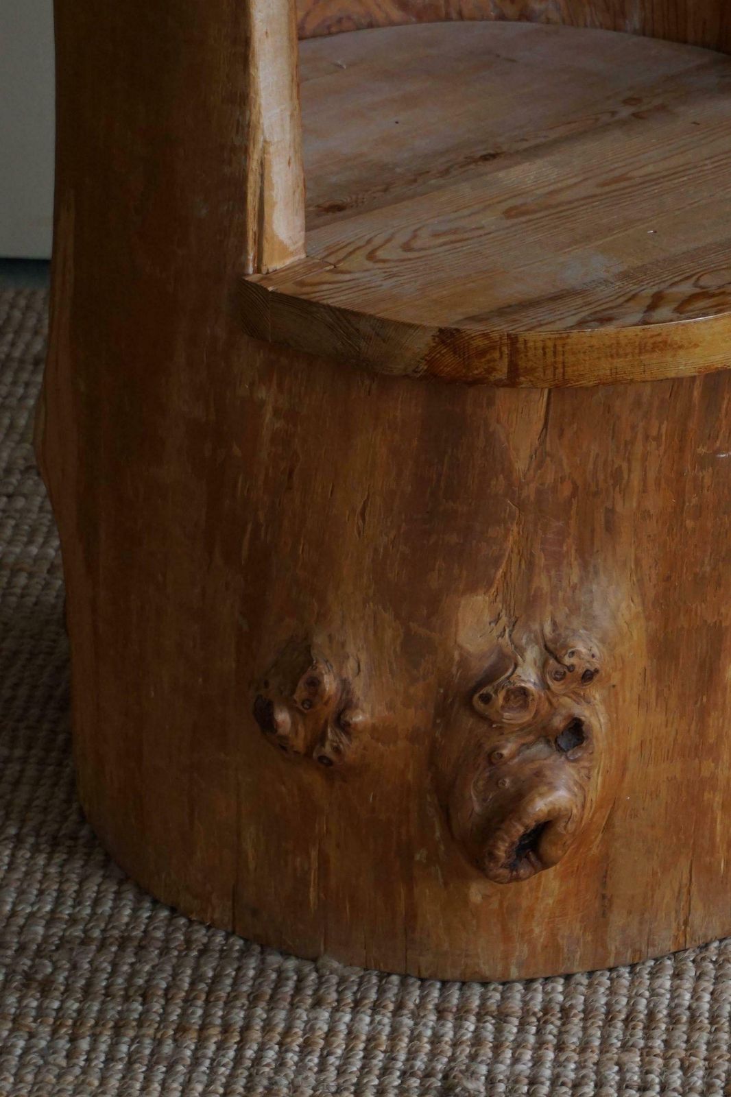 photo furniture Mid Century Sculptural Brutalist Swedish Stump Chair In Solid Pine