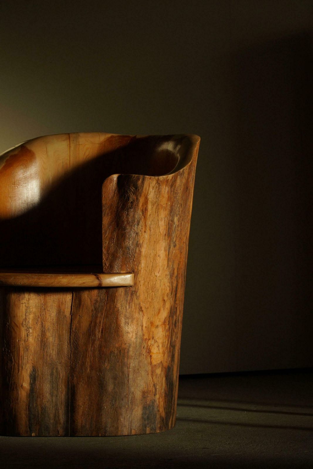 Sculptural Carved Wabi Sabi Brutalist Stump Chair In Solid Pine, Swedish, 1968 photo furniture