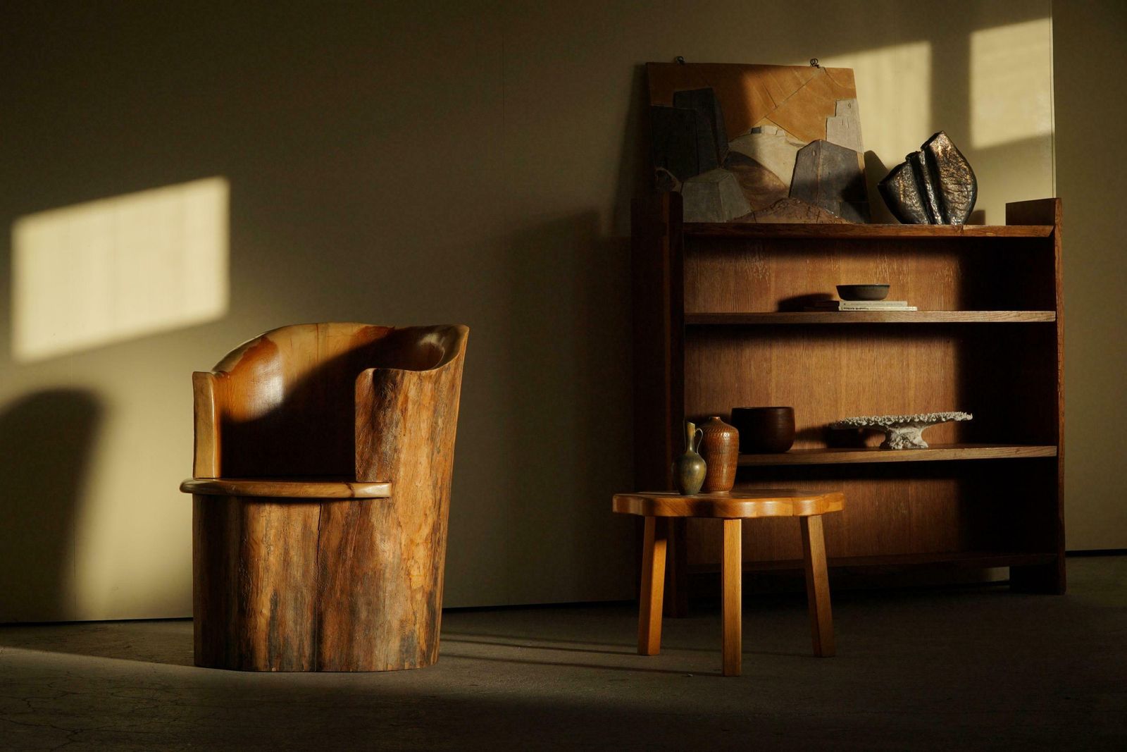 Sculptural Carved Wabi Sabi Brutalist Stump Chair In Solid Pine, Swedish, 1968 photo 2409.0