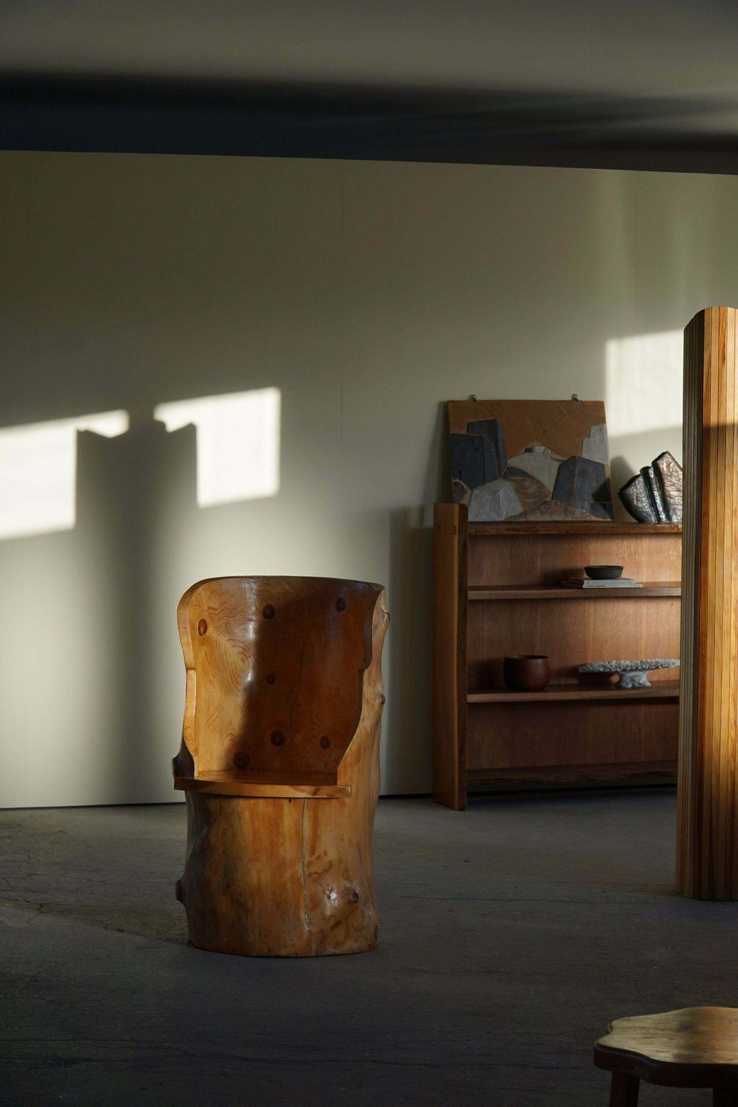 Sculptural Carved Wabi Sabi Brutalist Stump Chair In Solid Pine, Swedish, 1960s photo Furniture