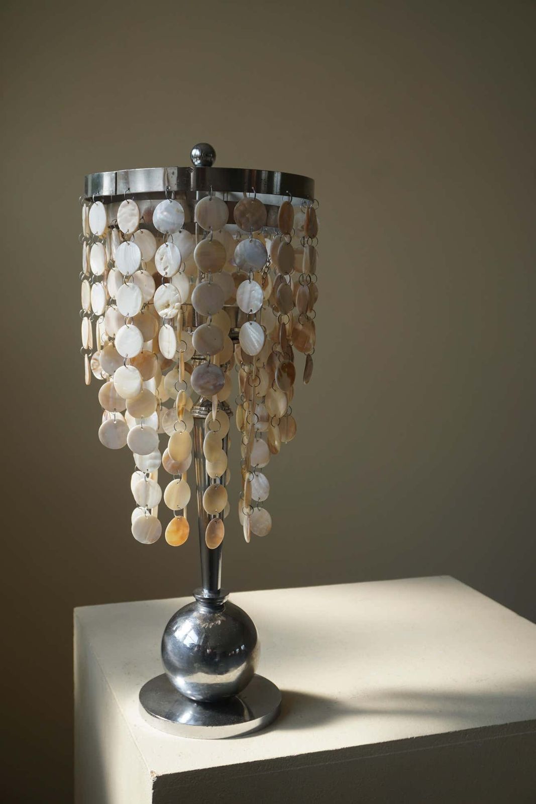 Art Deco Table Lamp With Mother Of Pearls Top And Funkis Style Frame photo Lighting