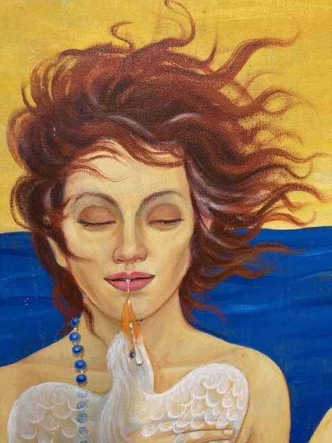 Contemporary Art Painting 20th Century Conchita "Woman With Shell" Oil On Canvas photo for sale