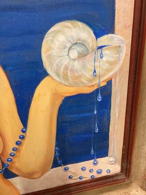 Contemporary Art Painting 20th Century Conchita "Woman With Shell" Oil On Canvas photo 816.4