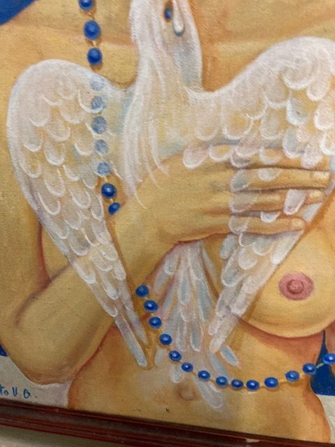 Contemporary Art Painting 20th Century Conchita "Woman With Shell" Oil On Canvas photo buy
