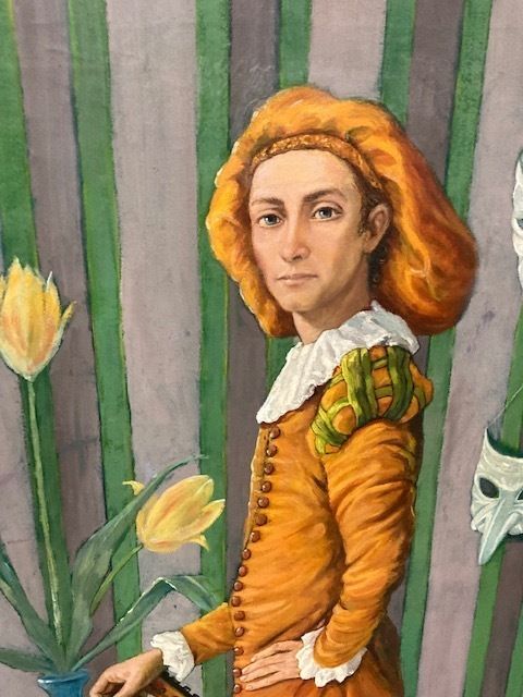 Oil Painting On Canvas "Homage To Watteau" Child In Costume. L. Palermo 1981
