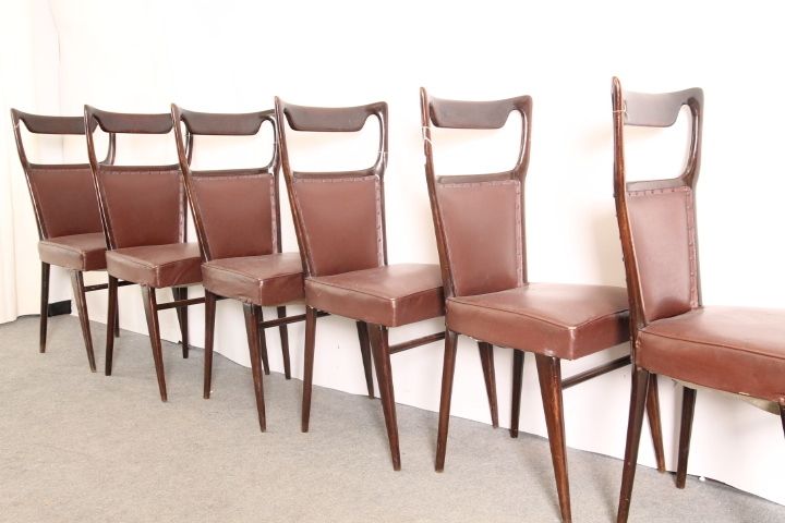 photo for sale Six Unique Vittorio Dassi Chairs From The 50s In Wood And Sky Modern Vintage Design