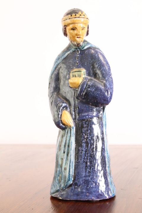 Ancient Wise King Sicily Caltagirone Sculpture From The End Of The 19th Century. Glazed Terracotta.