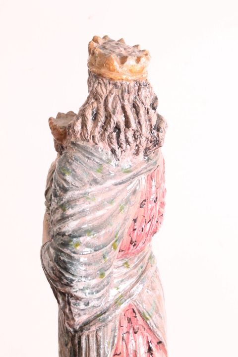 Home Decor Ancient Virgin Sculpture In Polychrome Majolica From The 1950s, H 70 Cm. Signed Benini Faenza photo
