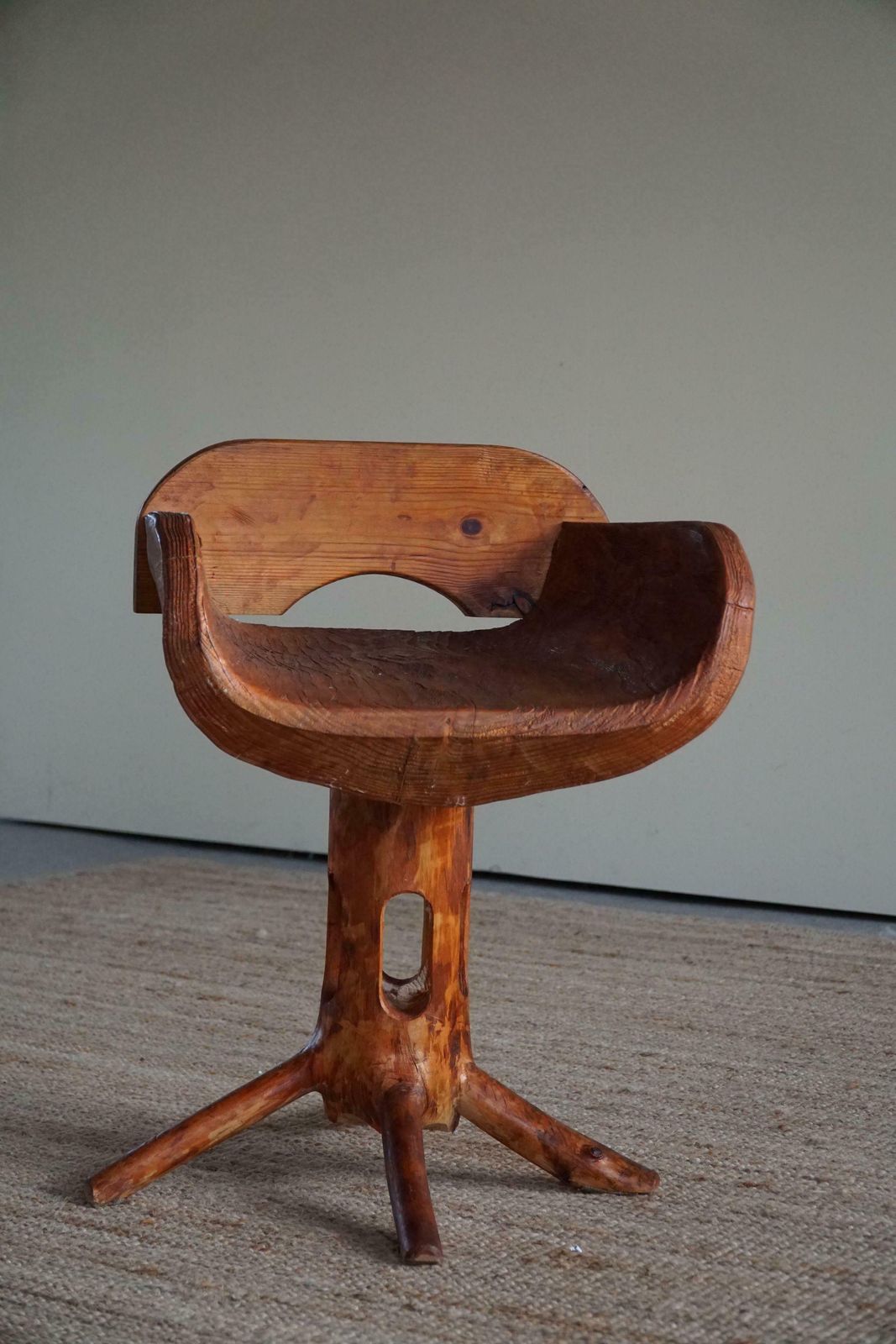 Sculptural Unique Stump Chair By Finnish Matti Martikka In Solid Pine, 1960s photo Furniture