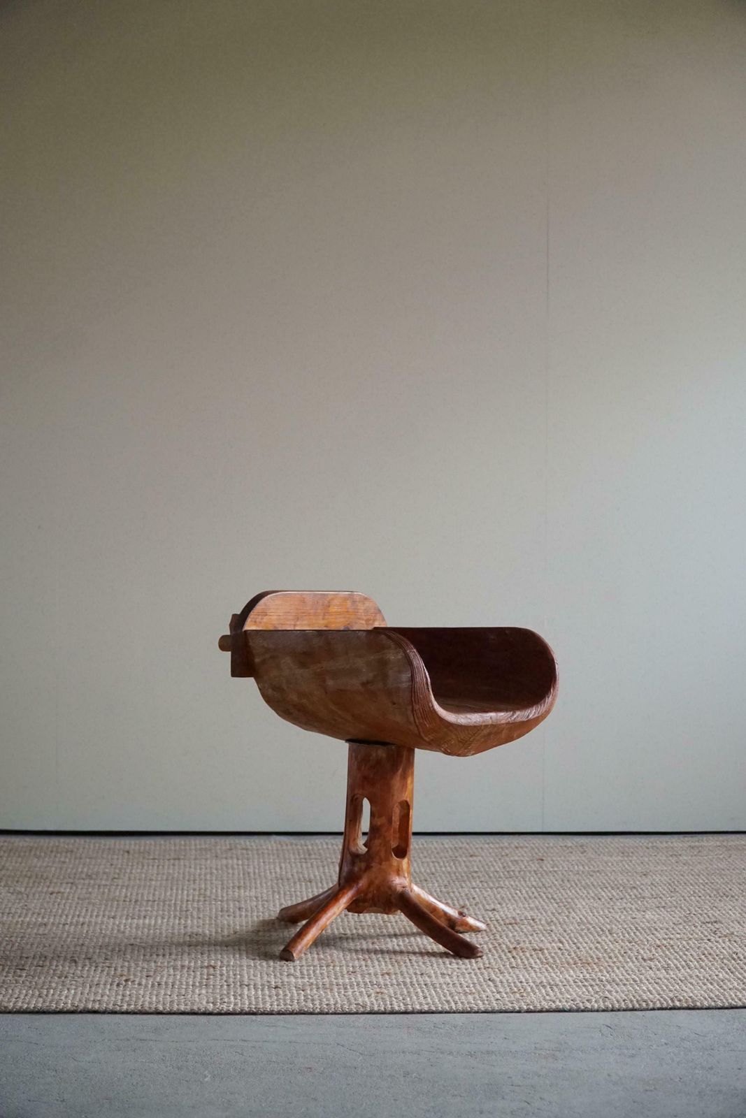 Sculptural Unique Stump Chair By Finnish Matti Martikka In Solid Pine, 1960s photo vinterior
