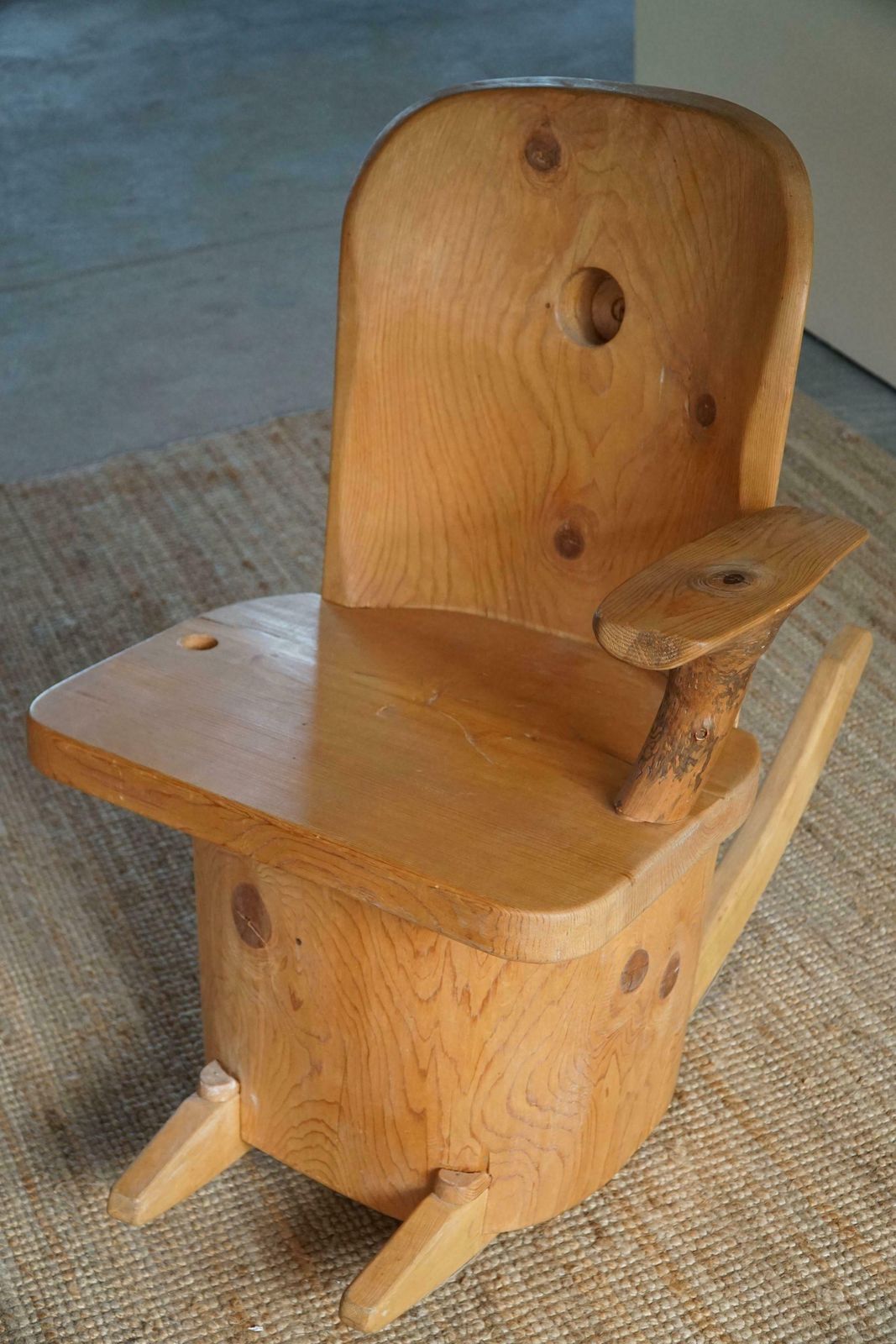 3080.0 Sculptural Unique Rocking Chair By Finnish Matti Martikka In Solid Pine, 1960s photo