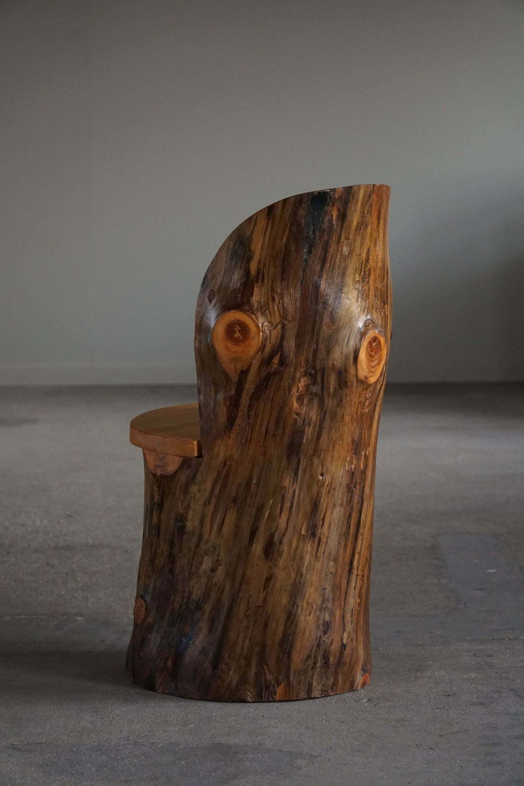 Hand Carved Primitive Swedish Modern Stump Chair In Pine, Wabi Sabi   1960s photo Furniture