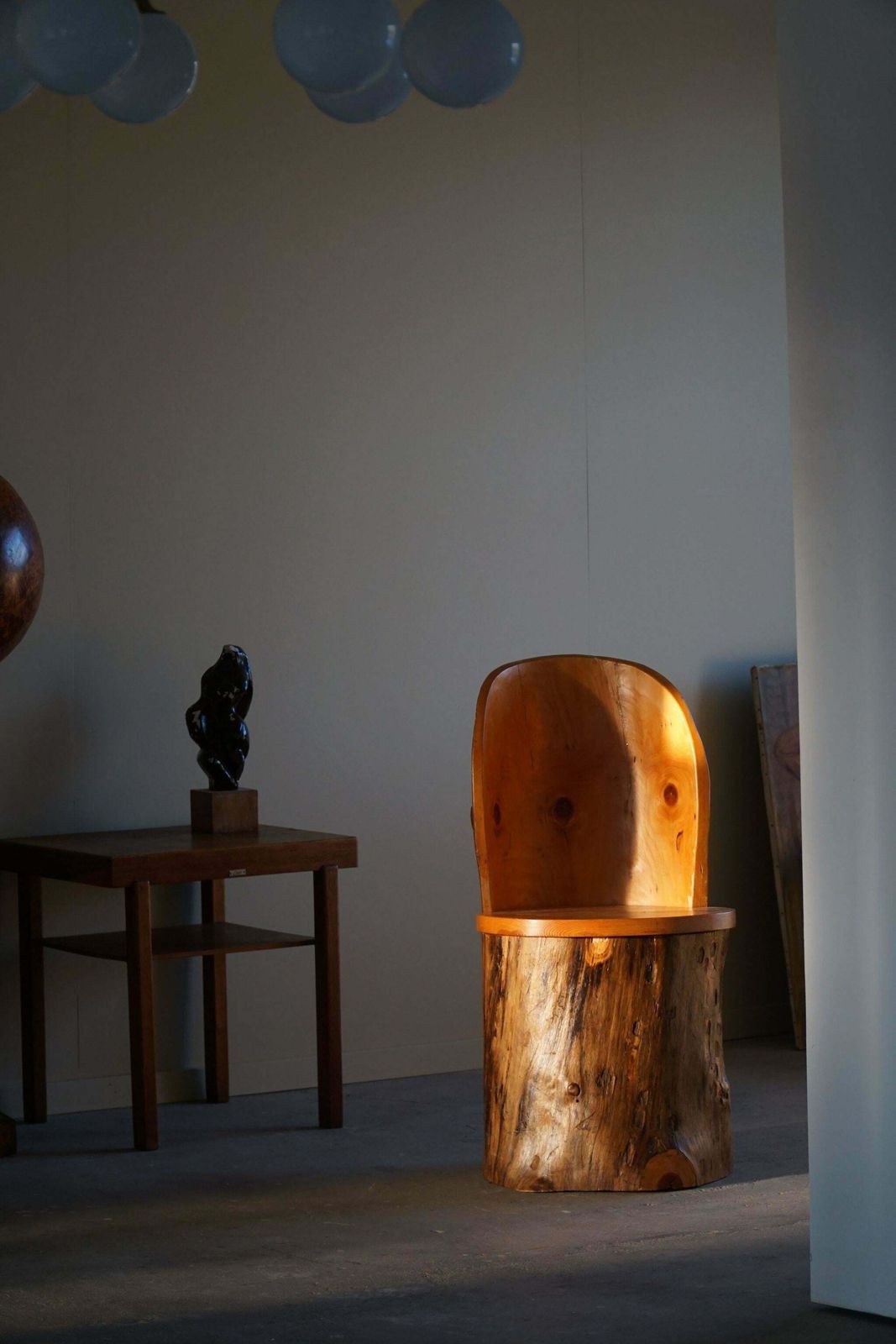 Hand Carved Primitive Swedish Modern Stump Chair In Pine, Wabi Sabi   1960s photo vinterior