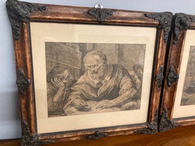 Ancient Pair Of Prints In Antique Lacquered Frames From The Mid 1800s. Beautiful photo 436.8