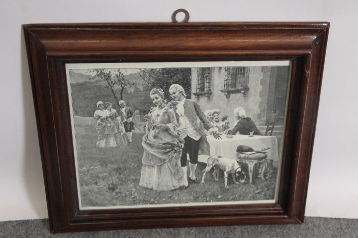 Ancient French Print Depicting A Bucolic Scene From The 19th Century, Signed At The Bottom. photo furniture
