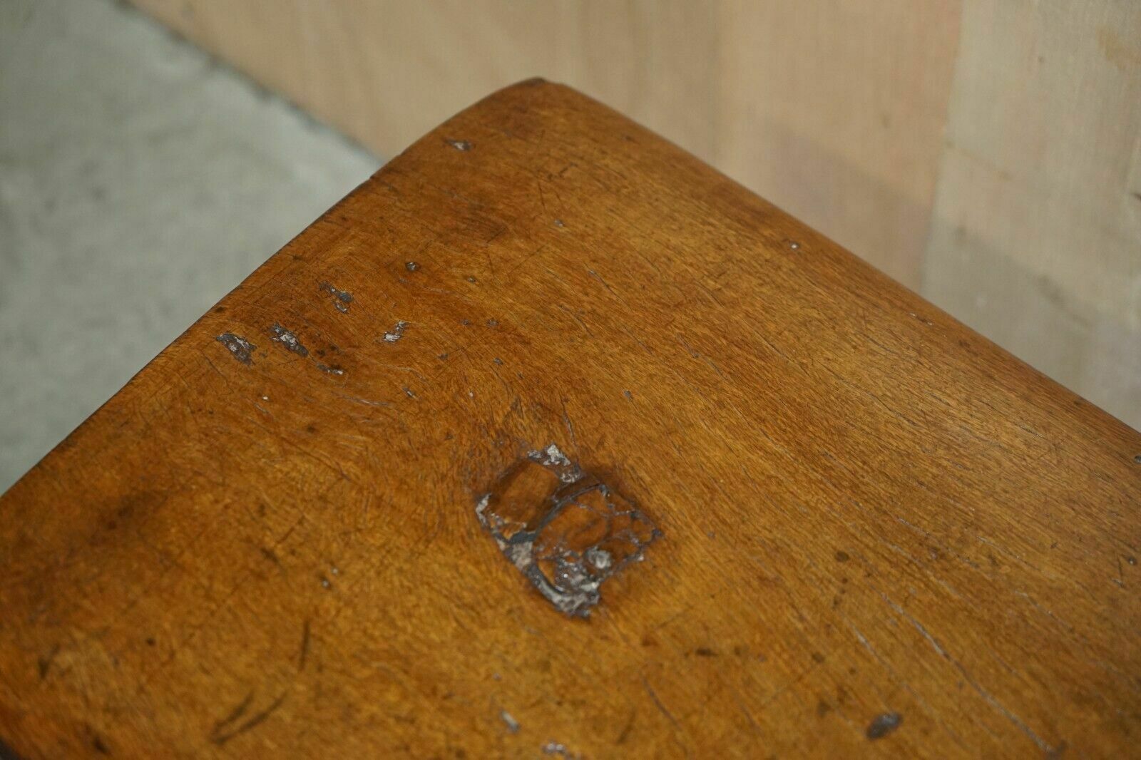 Furniture Primitive Antique 1740 Spanish 18th Century Three Legged Bench Or Coffee Table photo