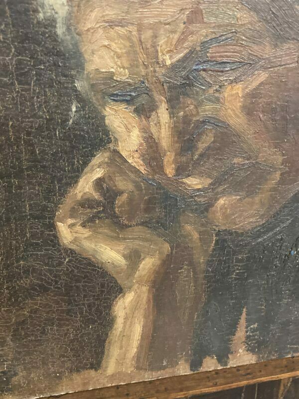 Ancient Painting "Anziana Pensante" On Hardboard First photo Art