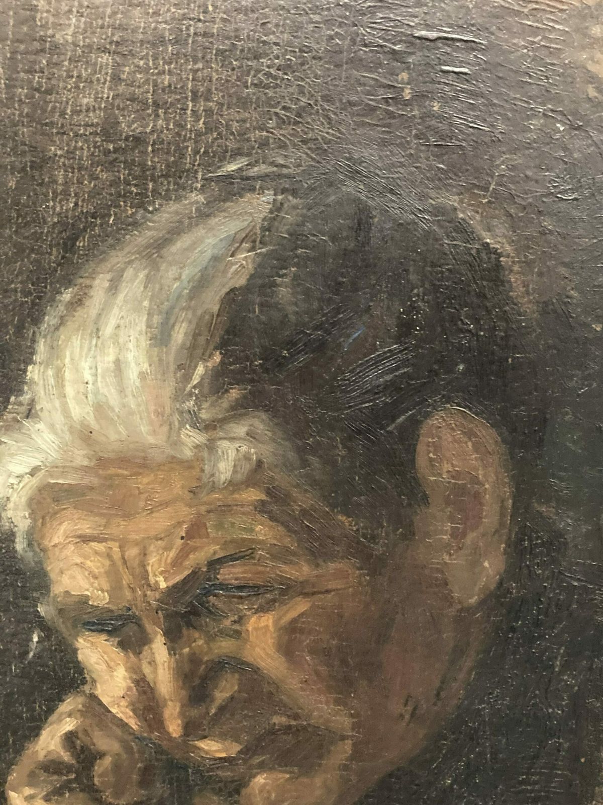 Ancient Painting "Anziana Pensante" On Hardboard First photo vintage