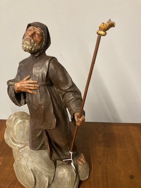 Ancient Statue Sculpture Of St Francesco Da Paola From The 18th Century Antique Polychrome Terracotta photo furniture