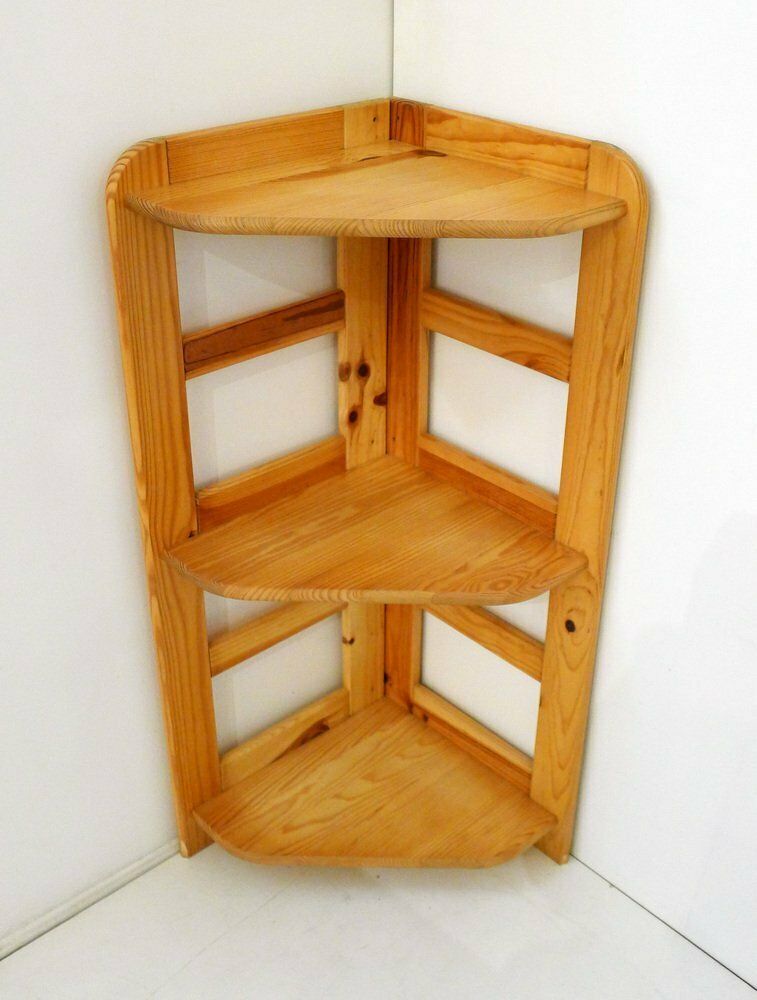 Vintage Corner Shelf In Pine Wood 1980s