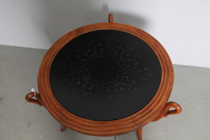 Paolo Buffa Coffee Table, Black Satin Glass Top. 50s Modern Unique Design photo for sale