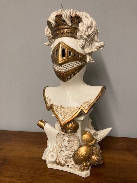 Ancient Ceramic Sculpture Of Knight's Armor With Base From The Early 1900s