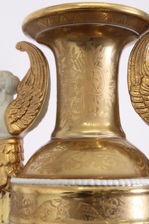 Home Decor Pair Of French Sevres Empire Vases From The Early 1900s, Pure Gold Porcelain And Branded Biscuits photo