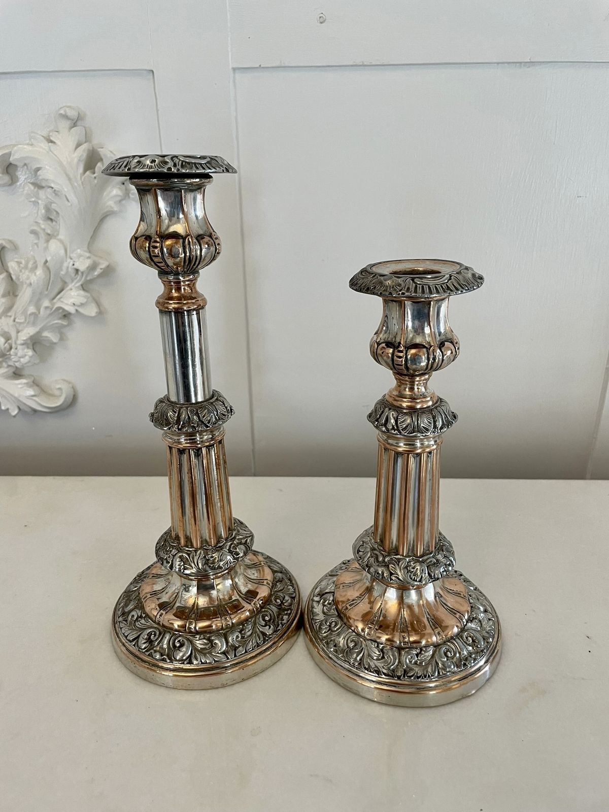 Unusual Pair Of Antique George III Quality Sheffield Plated Telescopic Candlesticks photo Home Decor