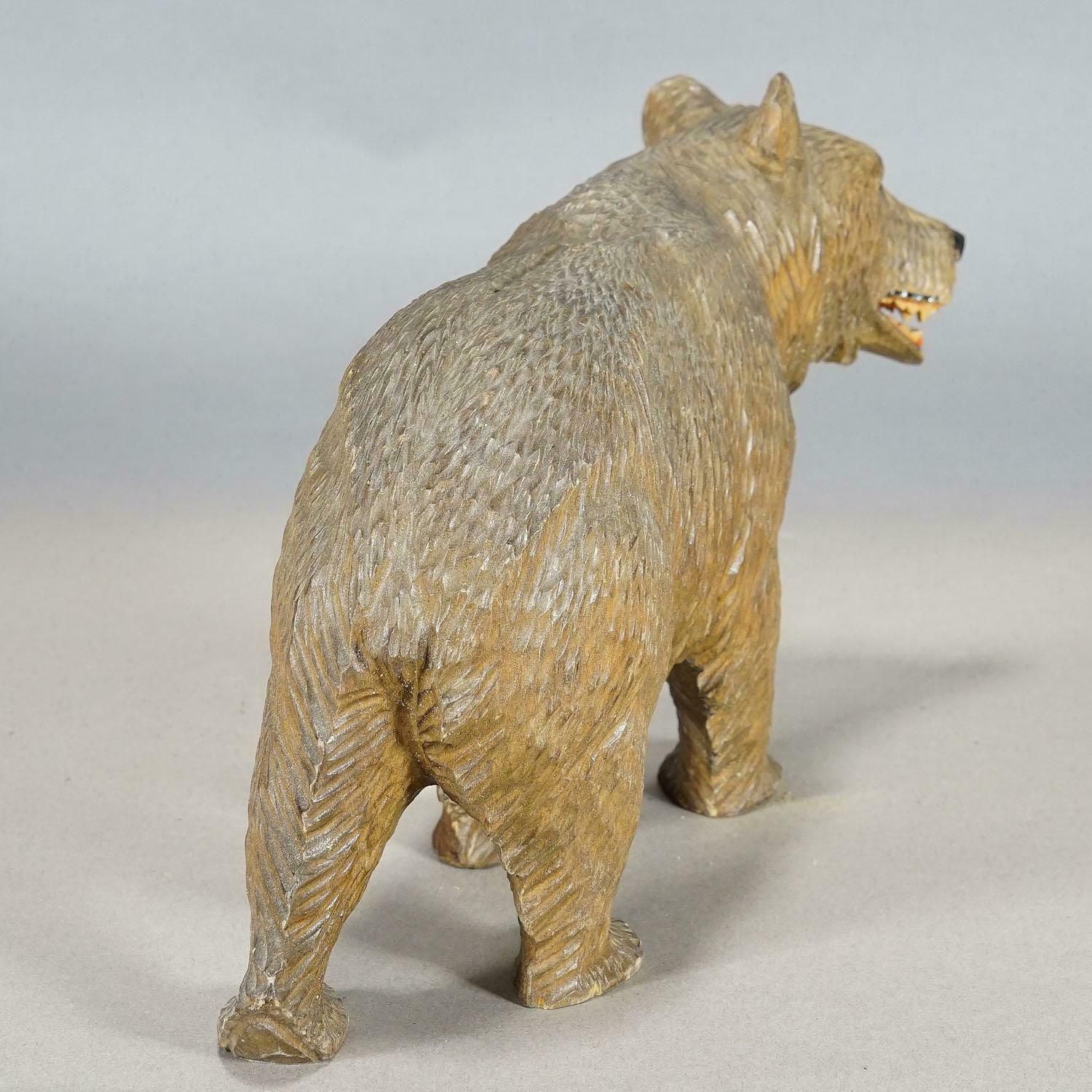 Vintage Wooden Walking Bear Handcarved In Brienz Ca. 1930s photo for sale