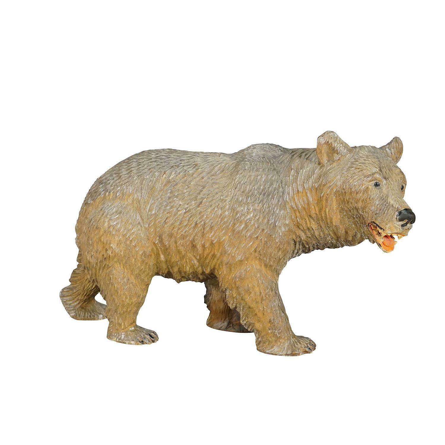Vintage Wooden Walking Bear Handcarved In Brienz Ca. 1930s photo vintage