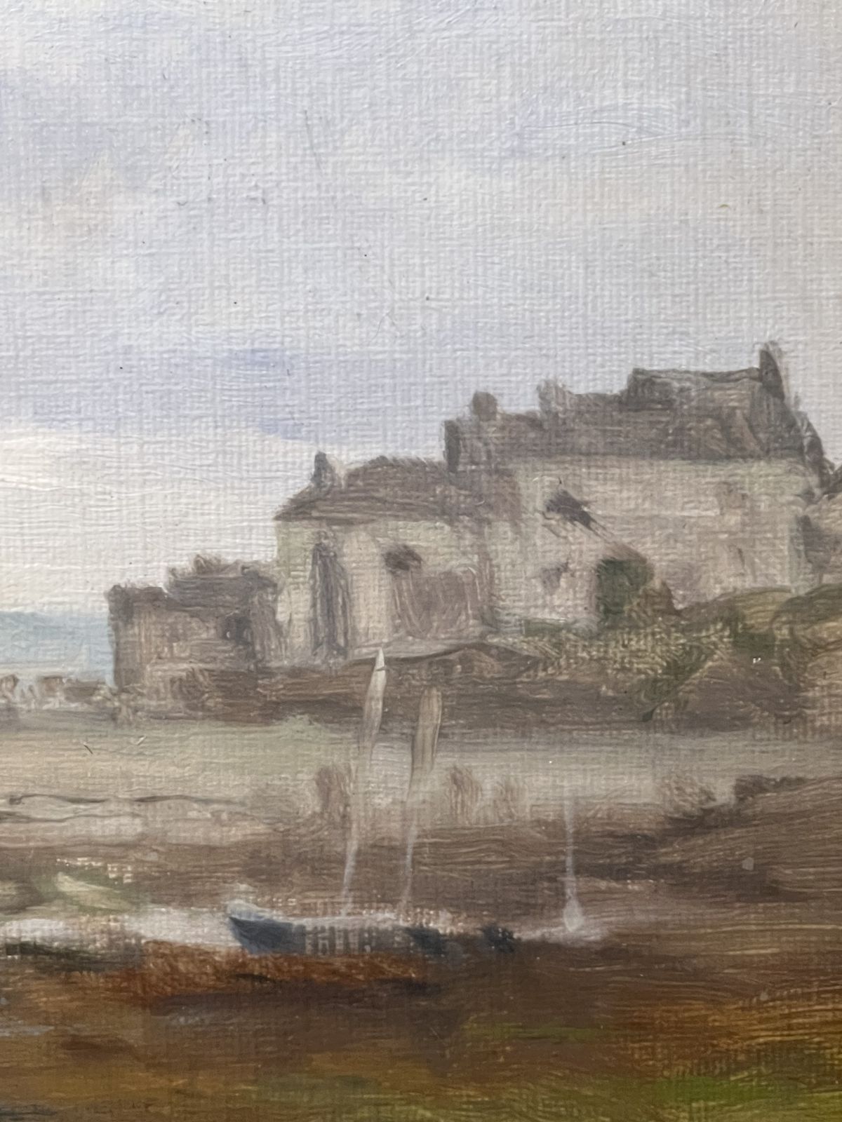 19th Century French School Impressionist Coastal Scene Signed In Ornate Gilt Wood Frame photo buy