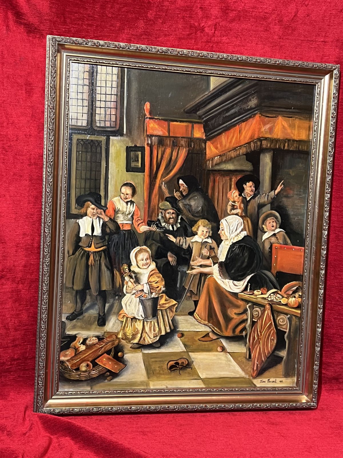Art 20th Century Tudor Interior Scene Titled 'The Feast Of St Nicholas' By Artist Joan Maxwell photo