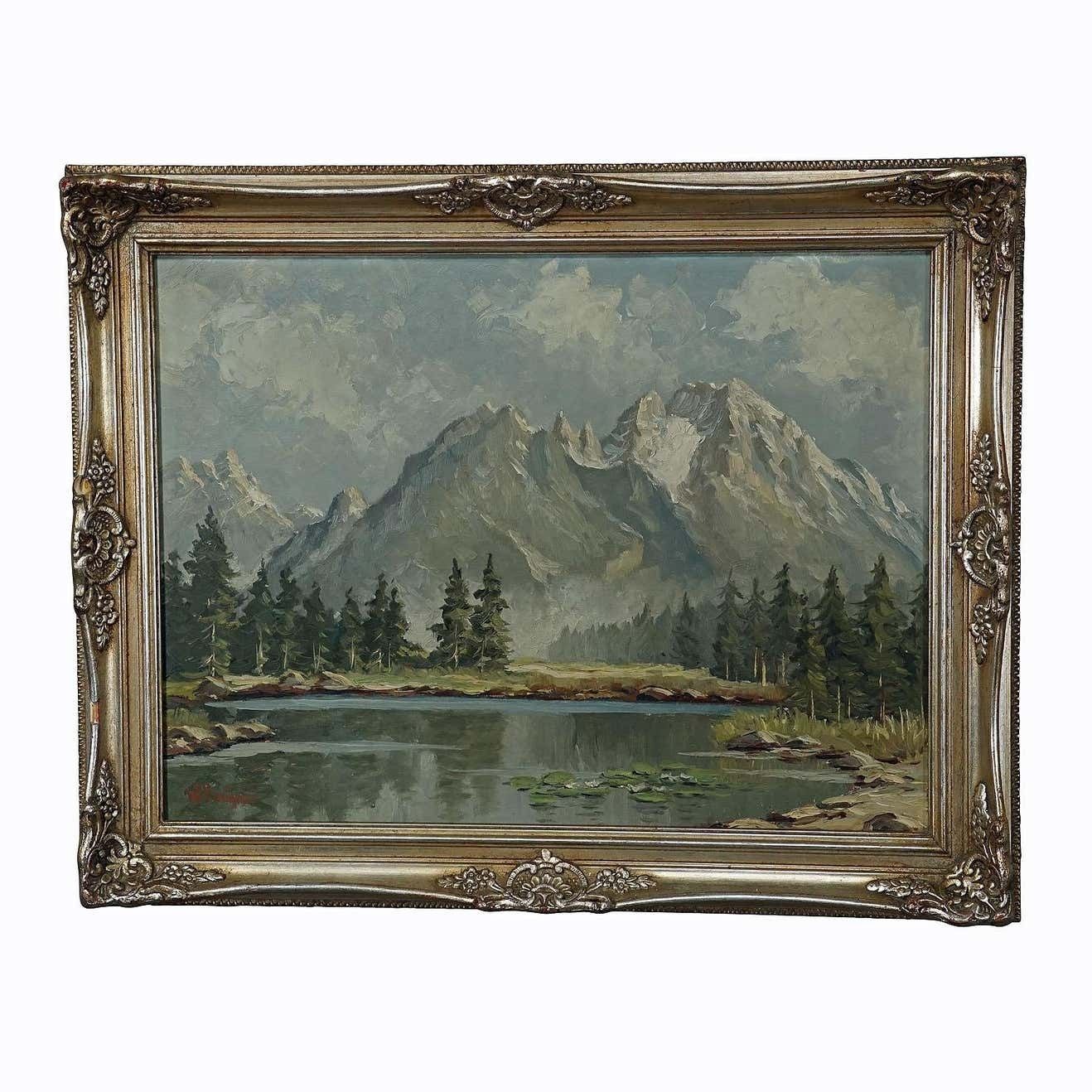 W. Kruegner, Summerly High Mountain Landscape With Alpine Lake And Watzmann photo furniture