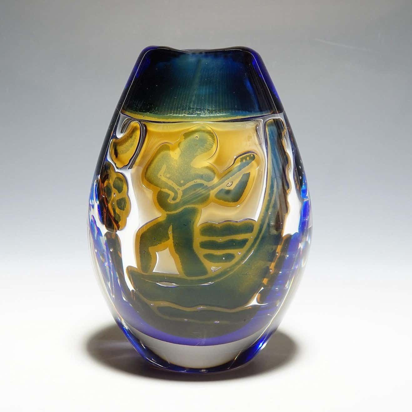 Ariel ''Gondoliere'' Vase By Edvin Oehrstroem For Orrefors, Sweden 1962 photo Home Decor