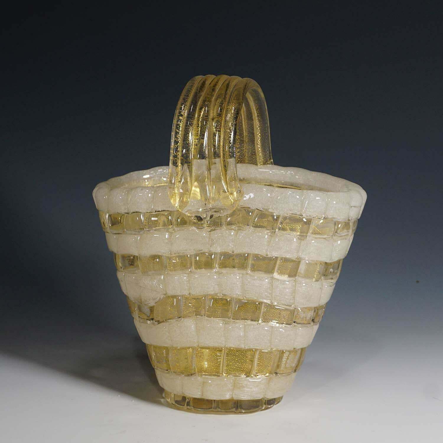Ercole Barovier For Barovier & Toso Attr. Glass Basket Circa 1940s