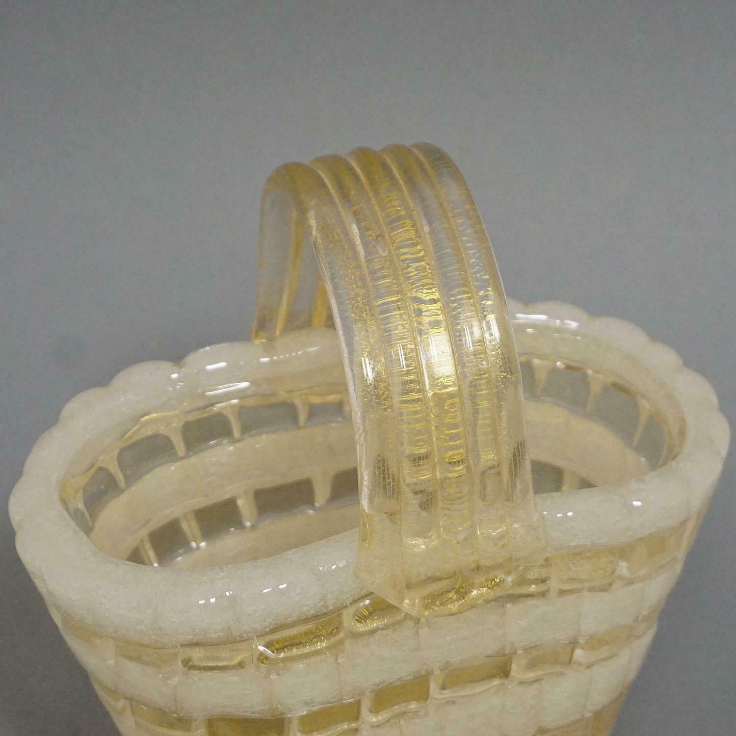 Ercole Barovier For Barovier & Toso Attr. Glass Basket Circa 1940s photo for sale