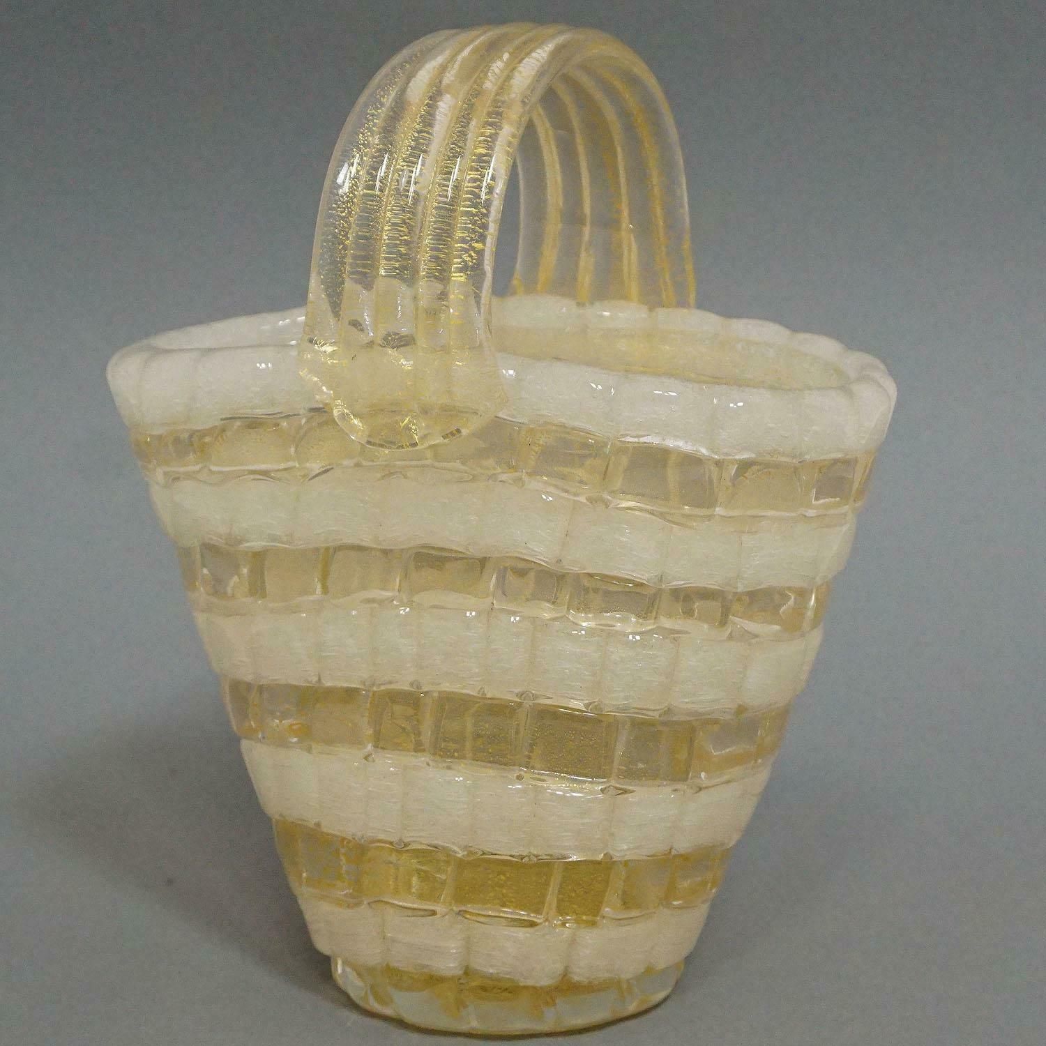Ercole Barovier For Barovier & Toso Attr. Glass Basket Circa 1940s photo 2471.0