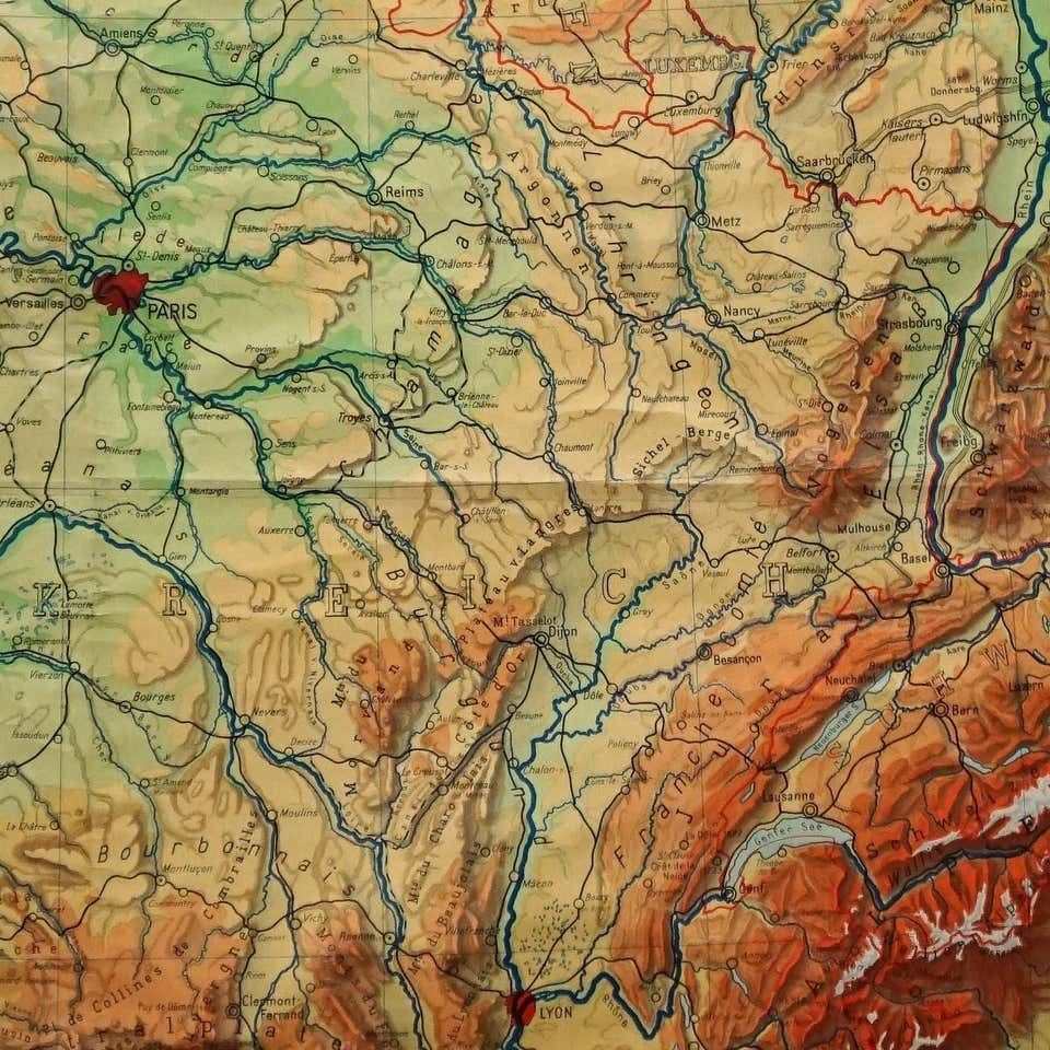 Vintage Rollable Map Wall Chart France Benelux Countries, South England photo 274.0