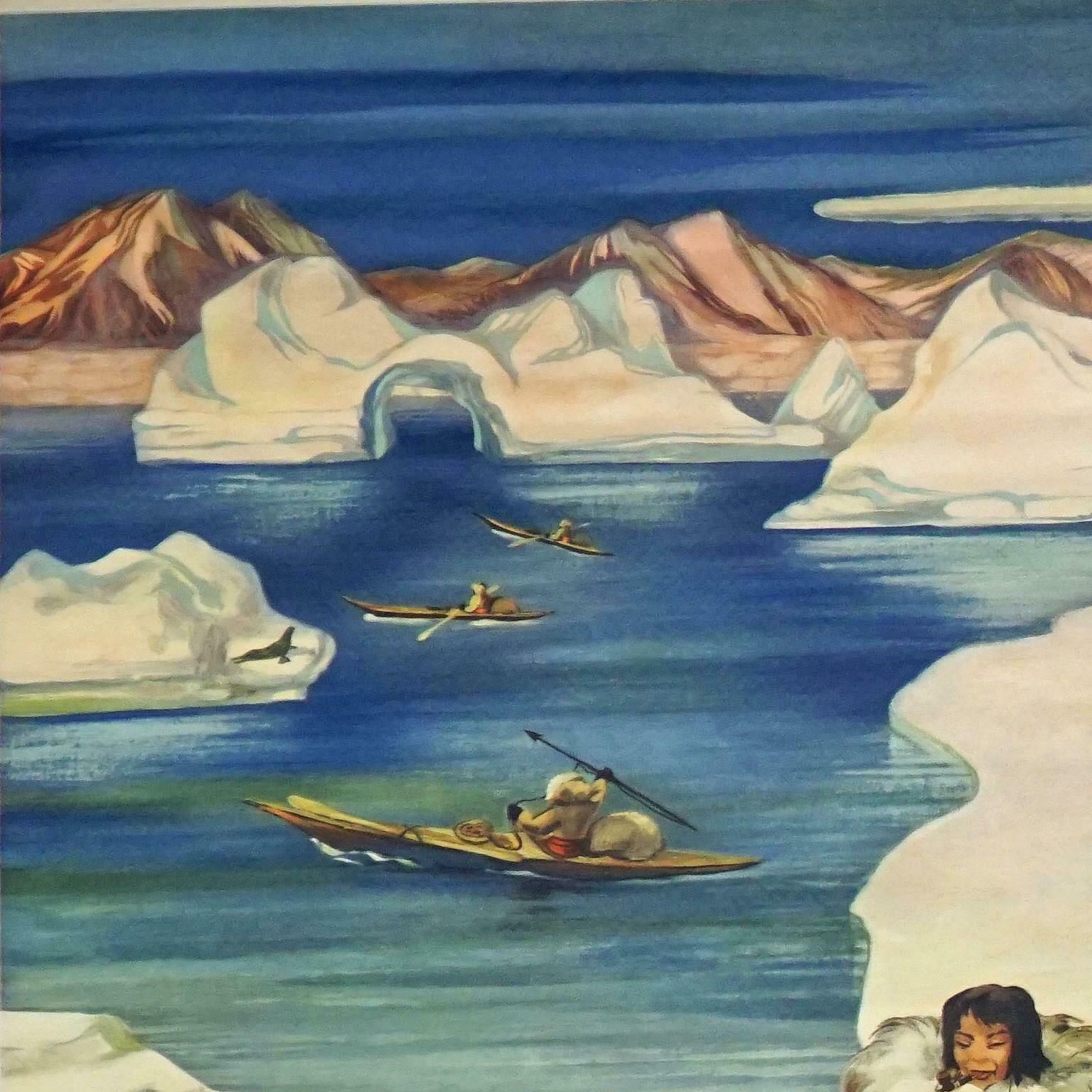 Inuit Eskimo Igloo Life Polar Region Hunting Dog Sledge Rollable Wallchart photo furniture