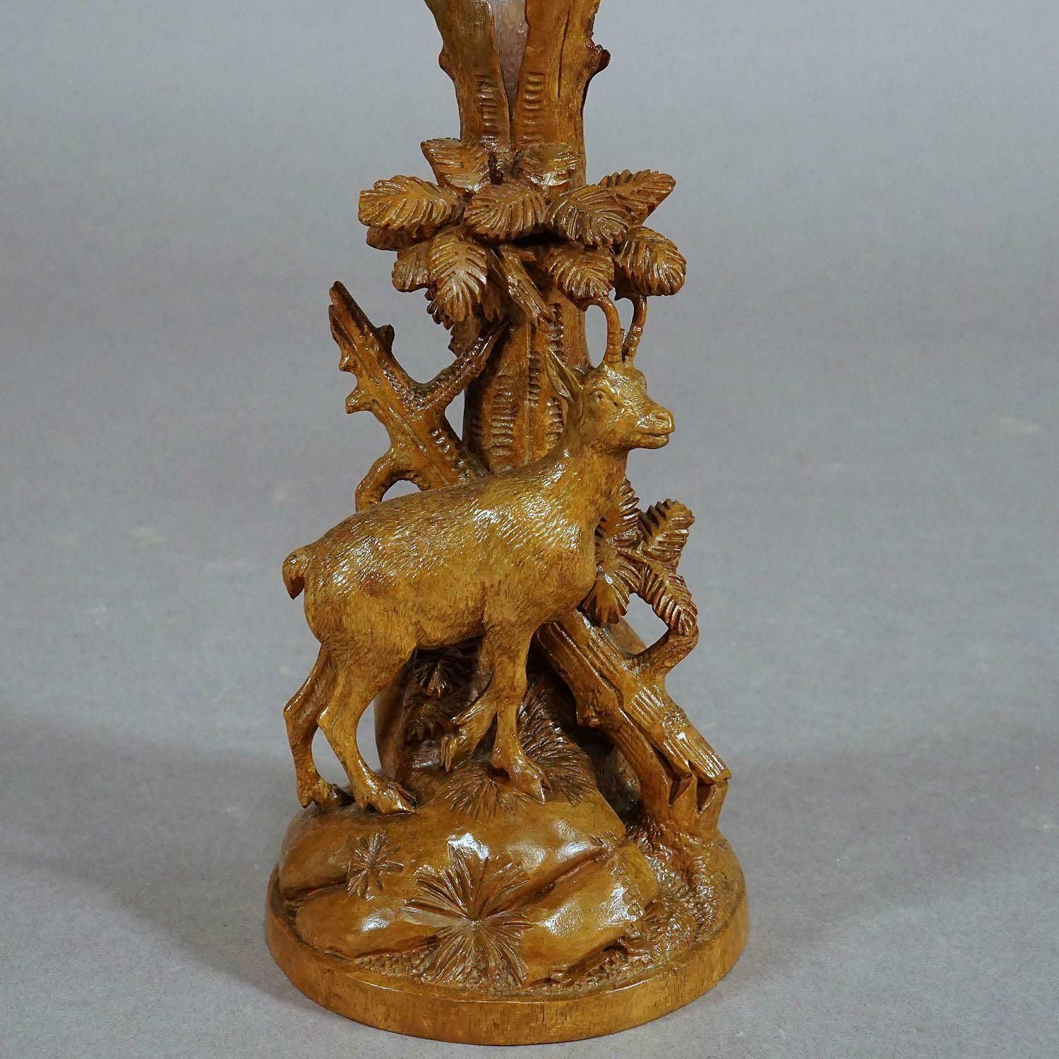 photo furniture Finely Carved Wood Chamois With Glass Vase, Brienz, Circa 1900