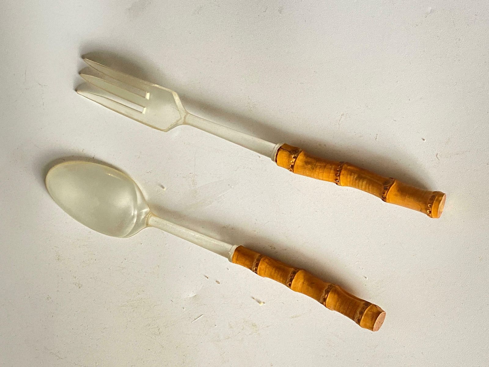 Cutlery France 1970, Fork And Knife 2 Pieces For Salad Service In Faux Bamboo photo buy