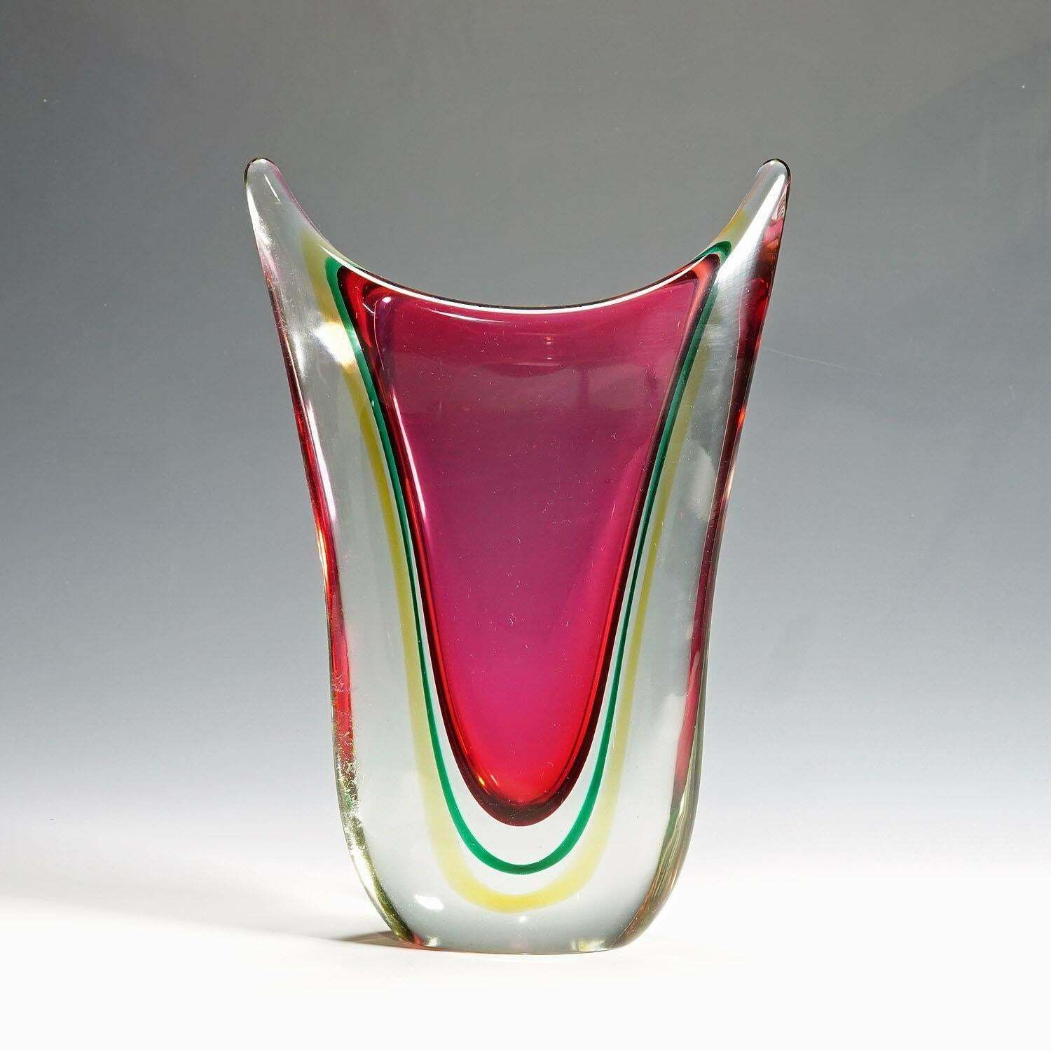 Midcentury Murano Sommerso Art Glass Vase By C.O.V.E.M 1960s photo furniture