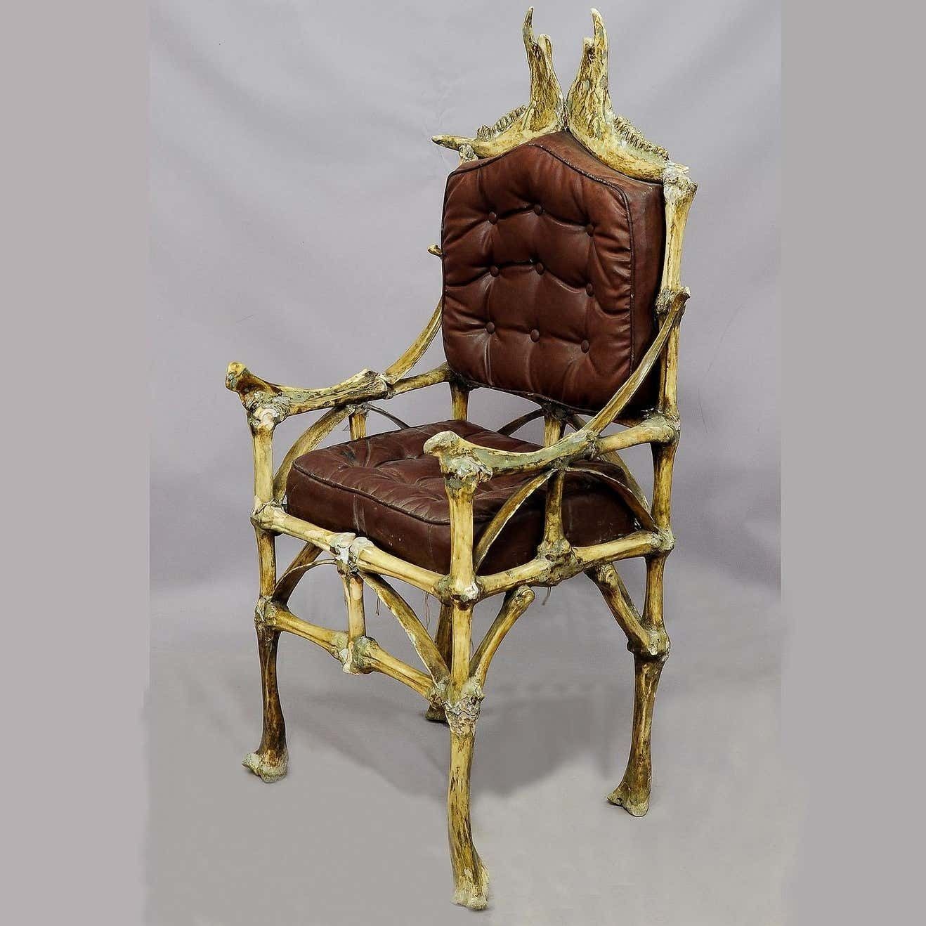 Large Wacky Bull Bone Throne Chair Circa 1930 photo furniture