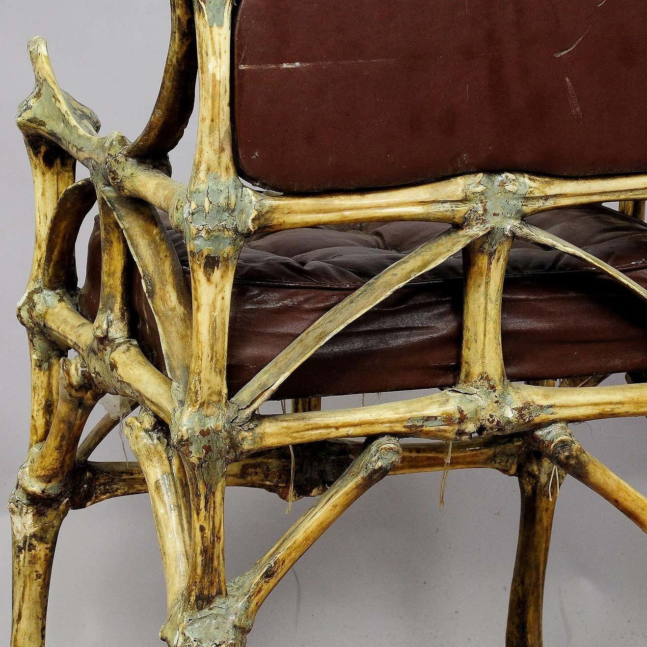 Large Wacky Bull Bone Throne Chair Circa 1930 photo vintage