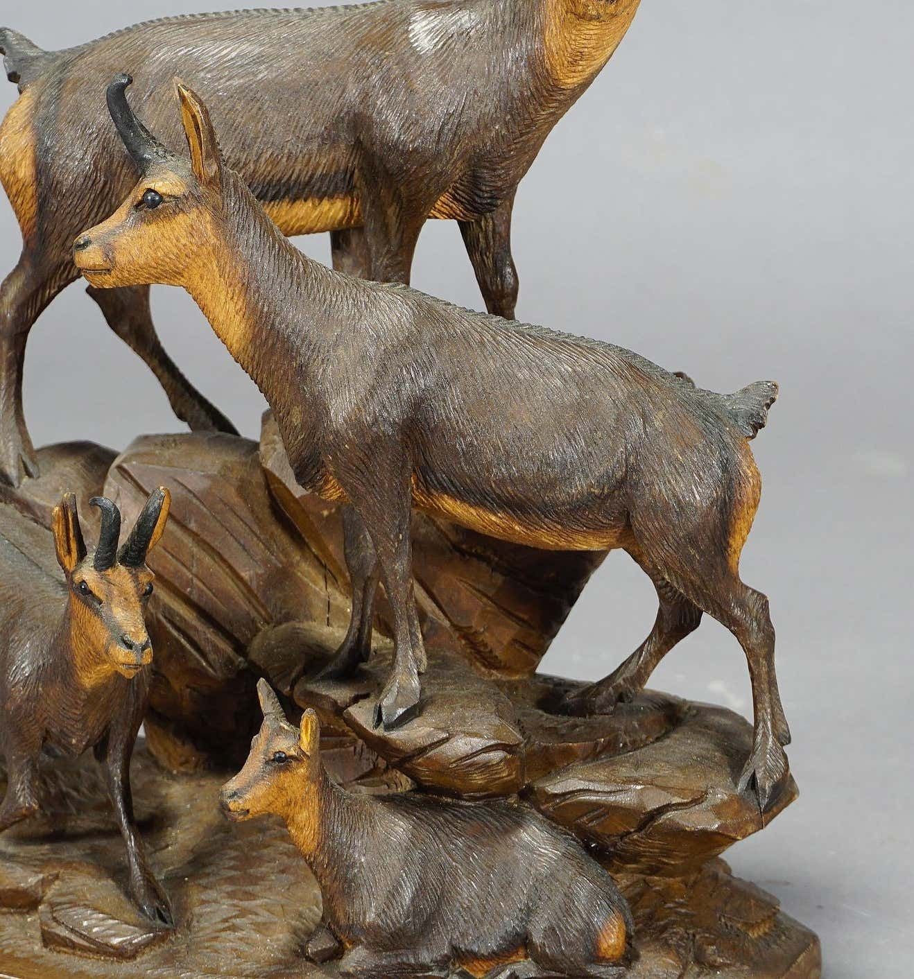 Fine Carved Wood Chamois Family By Ernst Heissl Circa 1900 photo furniture