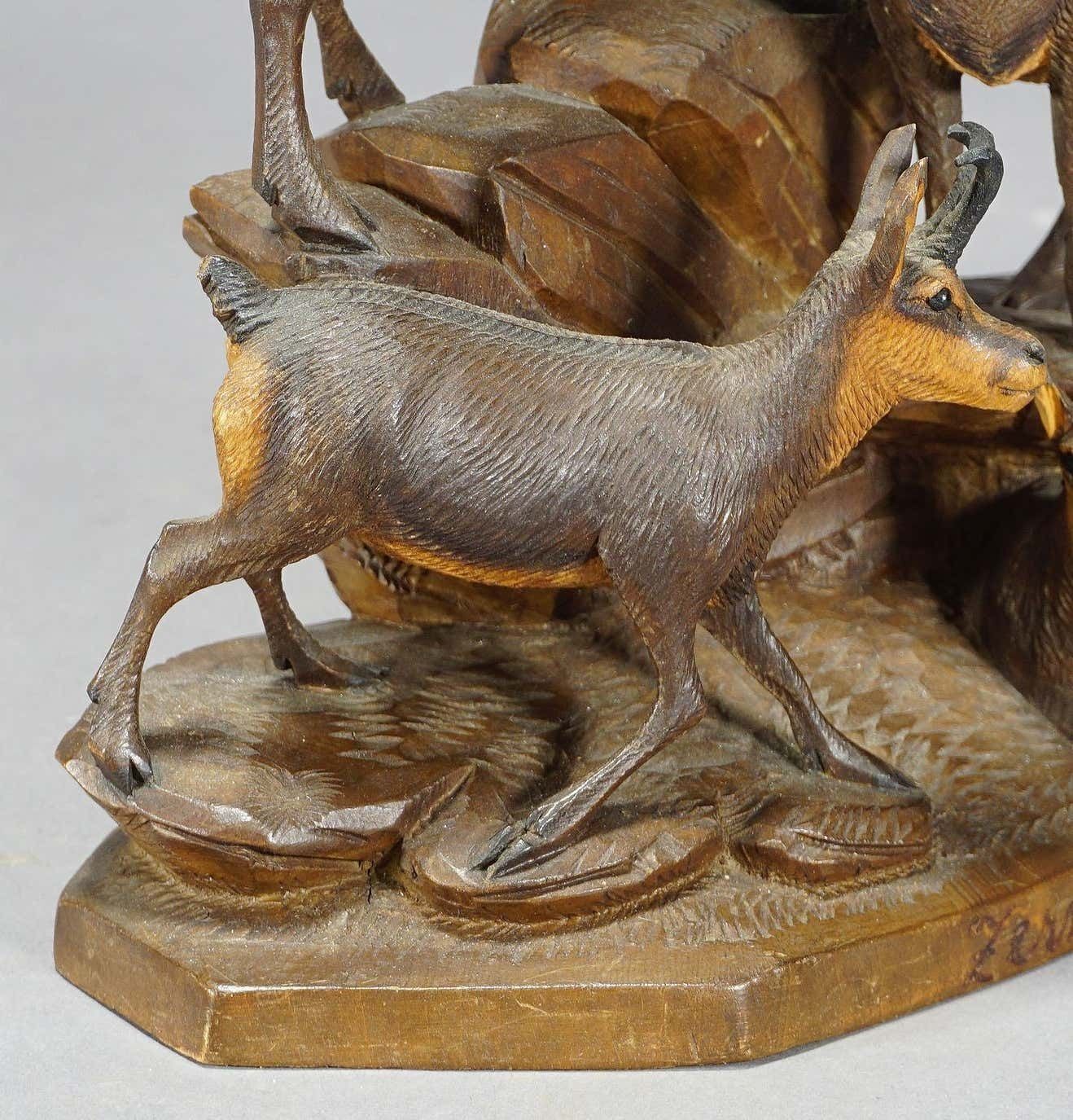 Fine Carved Wood Chamois Family By Ernst Heissl Circa 1900 photo for sale